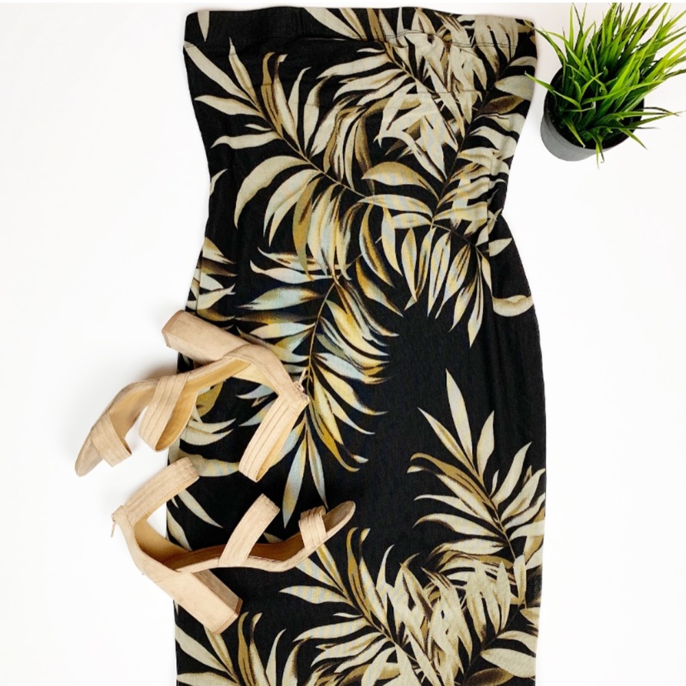 Midi Strapless Tropical Dress